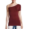 Helmut Lang One Shoulder Tee In Burgundy In White