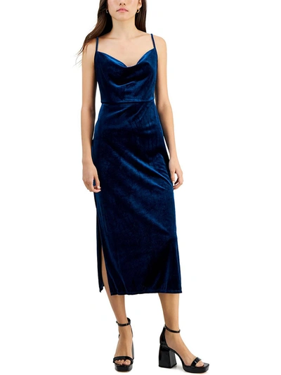 Taylor Petite Cowl-neck Sleeveless Midi Velvet Dress In Blue Lagoon