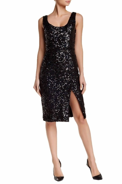 French Connection Cosmic Sparkle Sequin Sheath Sleeveless Cocktail Dress In Black