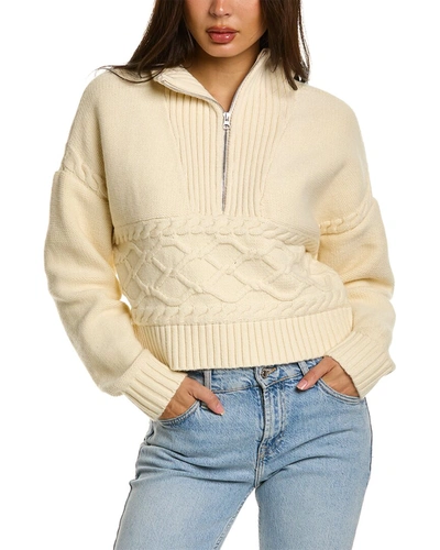 Central Park West Tiegen Cables Half Zip Sweater In Beige