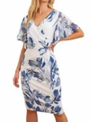 Joseph Ribkoff Flutter Sleeve Dress In Blue/multi In Multi