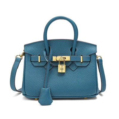 Tiffany & Fred Full-grain Leather Mini Satchel/ Shoulder Bag In Blue