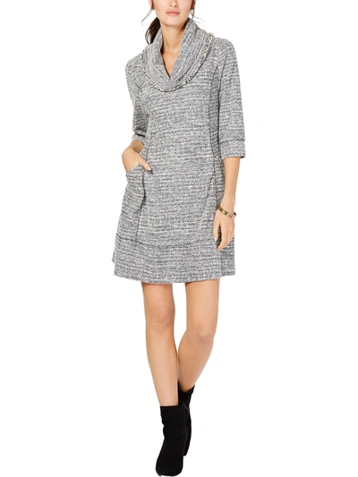 Signature By Robbie Bee Petites Womens Cowlneck Comfy Sweaterdress In Grey
