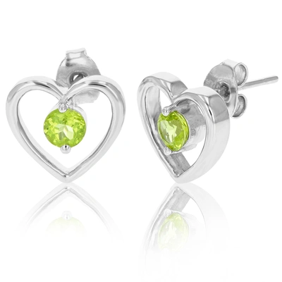 Vir Jewels Sterling Silver Peridot Heart Earrings (1/2 Ct) In Green