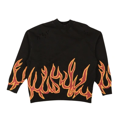 Palm Angels Black Graffiti Flames Crewneck Sweatshirt
