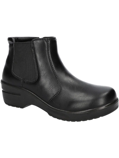 Easy Street Rosario Womens Faux Leather Chelsea Booties In Black