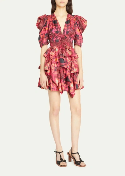 Ulla Johnson Zita Tiered Ruffle Silk Mini Dress In Fuchsia