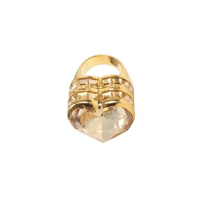 Ambush Gold And Orange Heart Box Crystal Ring