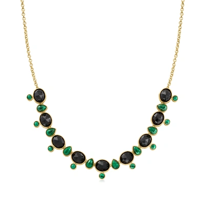 Ross-simons Onyx And Malachite Necklace In 18kt Gold Over Sterling In Green