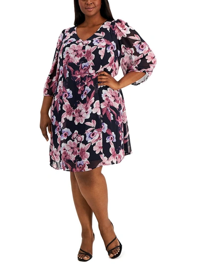 Connected Apparel Plus Womens Floral Mini Shift Dress In Multi
