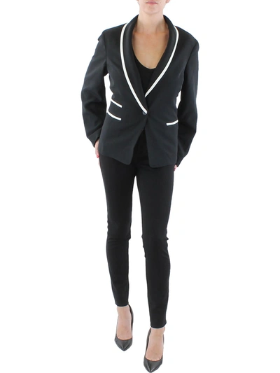 Le Suit Womens Woven Contrast Trim One-button Blazer In Multi