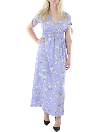 Bar Iii Womens Crepe Floral Print Maxi Dress In Blue