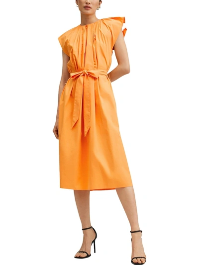 Mng Womens Belted Calf Midi Dress In Orange