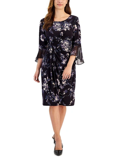 Connected Apparel Petites Womens Floral Mini Sheath Dress In Black