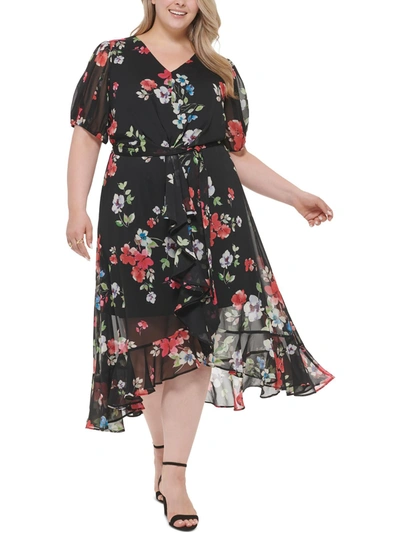 Dkny Plus Womens Chiffon Floral Maxi Dress In Multi