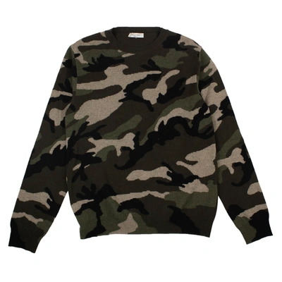 Valentino Men's Green Maglia Giroccollo Camo Cashmere Sweater