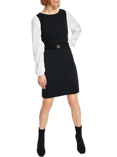 Dkny Womens Belted Midi Wear To Work Dress In Black