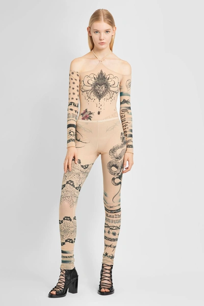 Jean Paul Gaultier Tattoo-print Long-sleeve Bodysuit In Beige