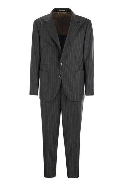 Brunello Cucinelli Pinstripe Suit In Virgin Wool In Dark Grey