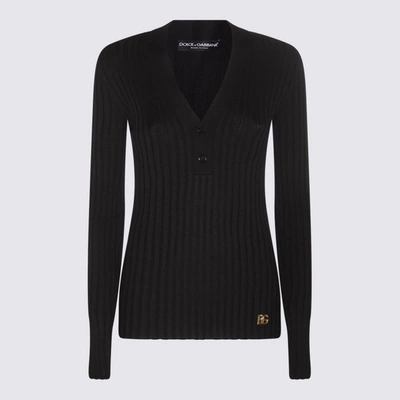 Dolce & Gabbana Logo-plaque Wool-blend Top In Black