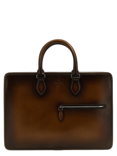 Berluti Men's Deux Jours Scritto Swipe Leather Briefcase In Brown