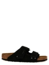 Birkenstock Uji Double-strap Leather Slides In Black