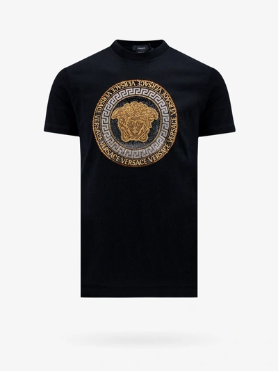 Versace Round-neck Cotton T-shirt In Black