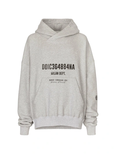 Dolce & Gabbana Logo Print Hooded Sweatshirt In Grey