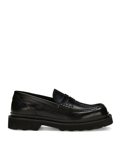 Dolce & Gabbana Leather Penny Loafers In Nero