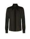 Dolce & Gabbana Silk Chiffon Shirt With Satin Details In Black