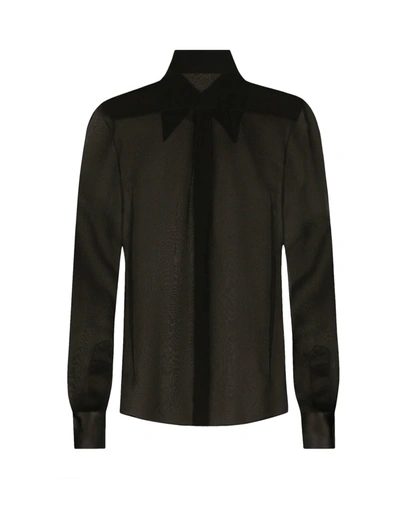Dolce & Gabbana Silk Chiffon Shirt With Satin Details In Black