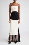 GIVENCHY COLORBLOCK STRAPLESS KEYHOLE GOWN WITH TRAIN