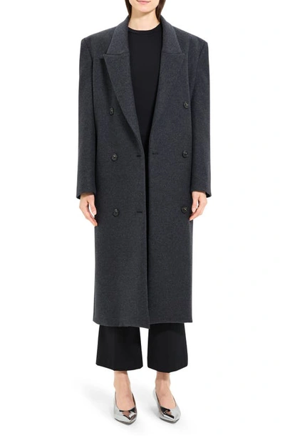 Theory Double Breasted Coat In Pestle Melange
