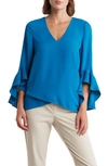 Vince Camuto Flutter Sleeve Crossover Top In Blue