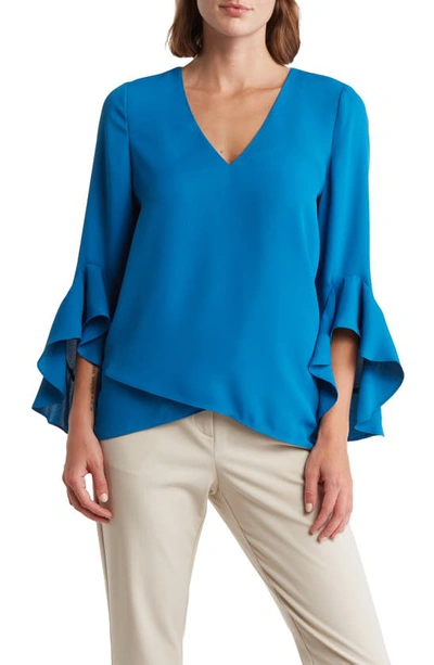 Vince Camuto Flutter Sleeve Crossover Top In Blue