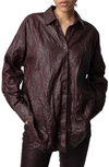 Zadig & Voltaire Tamara Crinkled Leather Shirt In Chocolate