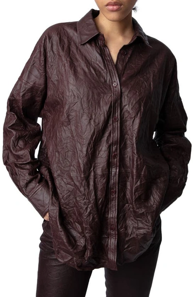 Zadig & Voltaire Tamara Crinkled Leather Shirt In Chocolate