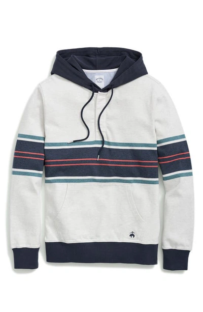 Brooks Brothers Cotton Chest Stripe Hoodie | White | Size 2xl