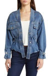 Nikki Lund Alina Stud Peplum Denim Jacket In Blue