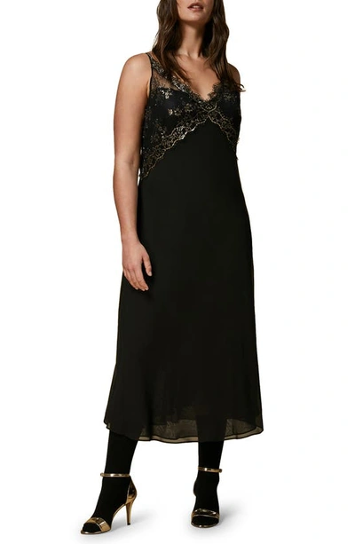 Marina Rinaldi Quasari Sleeveless Lace & Georgette Midi Dress In Black