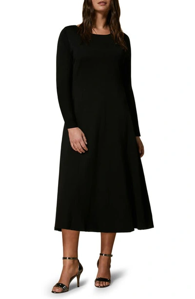 Marina Rinaldi Gabrielle Long-sleeve A-line Knit Midi Dress In Black