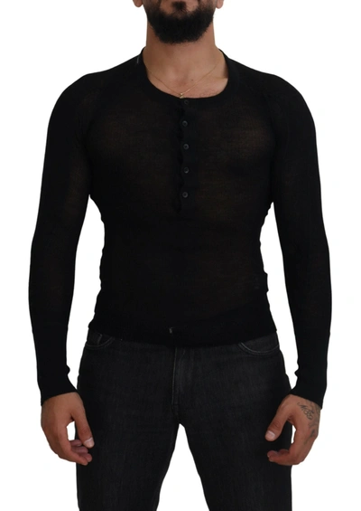 Dolce & Gabbana Black Cashmere Button Pullover Sweater