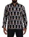 Dolce & Gabbana Black Silk Printed Collared Men Casual Shirt In Black