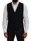 Dolce & Gabbana Blue Waistcoat Formal Stretch Wool Vest In Black