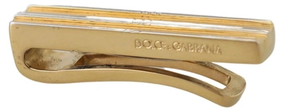 DOLCE & GABBANA GOLD SILVER BRASS LOGO MEN TIE CLIP