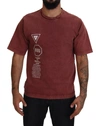 DOLCE & GABBANA MAROON PRINT ROUND NECK SHORT SLEEVES T-SHIRT