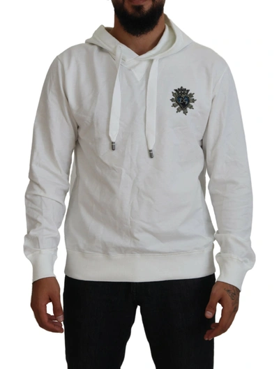 Dolce & Gabbana White Cotton Hooded Sweatshirt Logo Jumper
