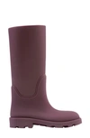 Burberry Rubber Marsh Boots With Rounded Toe And Knee Length In Plum