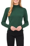 Cece Ruffle Trim Mock Neck Sweater In Alpine Green