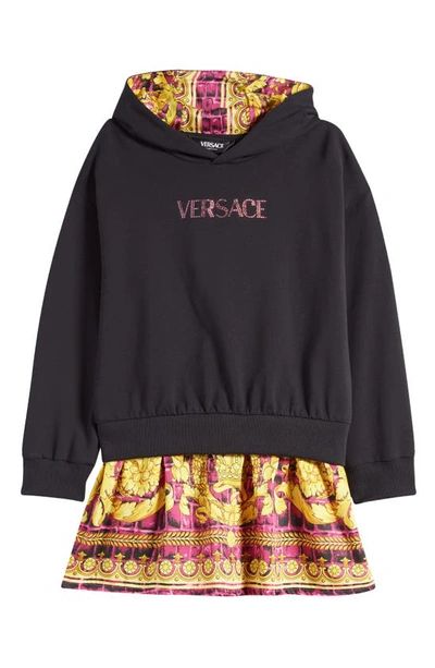 Versace Little Girl's & Girl's Logo-embellished Barocco Sweatshirt Dress In Black